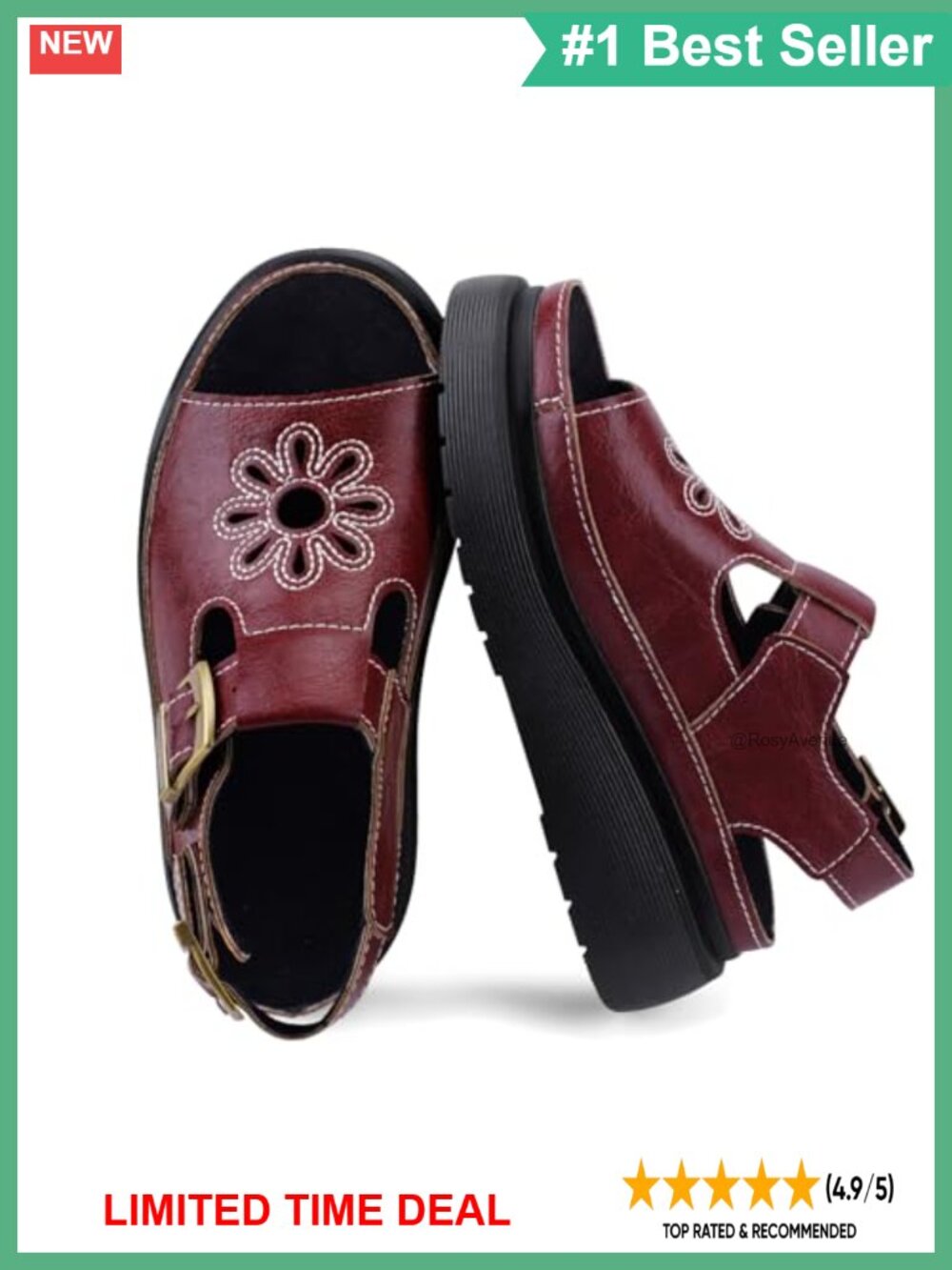 Women's Platform Sandals Chunky Ankle Buckle Open Toe Floral Casual